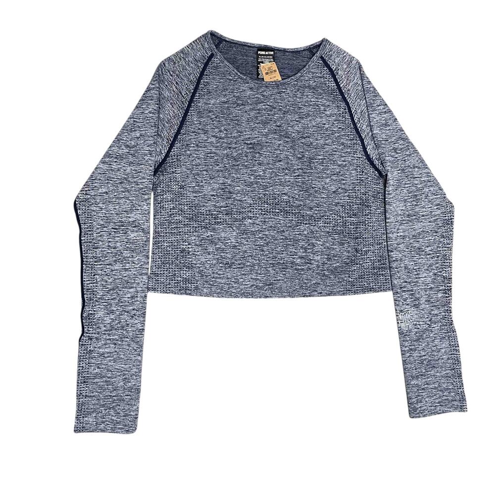 PINK Victoria’s Secret Active Long Sleeve Heather Blue Crop Top Size XL